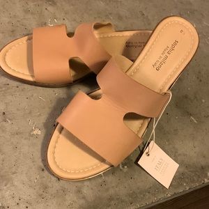 Sophia Milano Leather Wedge Sandal, 9.5, Tan
